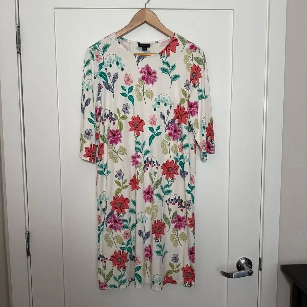 J Jill Wearever Collection Dress Sz M Multicolor Floral Print Stretch Casual